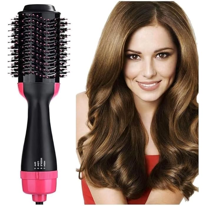 فرشاة تجفيف الشعر بتقنية الأيونات السوداء، بقوة 1000 واط، تصميم بيضاوي واسع 19 سم، بثلاث إعدادات للحرارة، وتدفق هواء 360° لتجفيف وتصفيف سريع، مع تقنية أيونية مضادة للهيشان. - Image 2